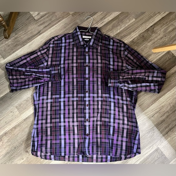 Mens Lipson Purple Toned Checked Shirt Sz XL EUC - Picture 2 of 2